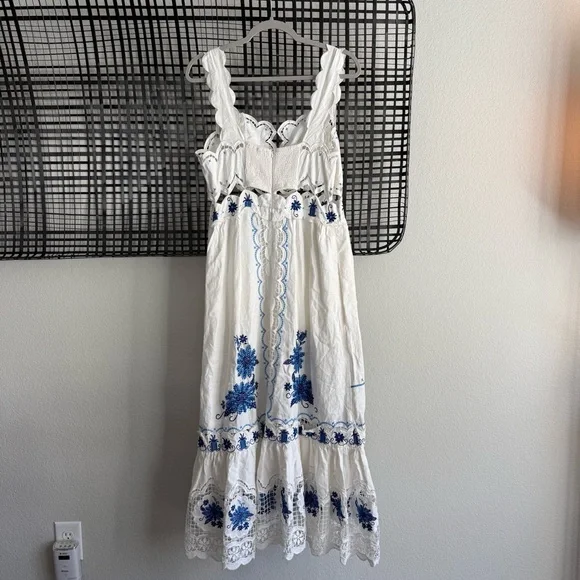 Farm Rio Cross-Stitch Richelieu Linen Blend Dress - Picture 7 of 10